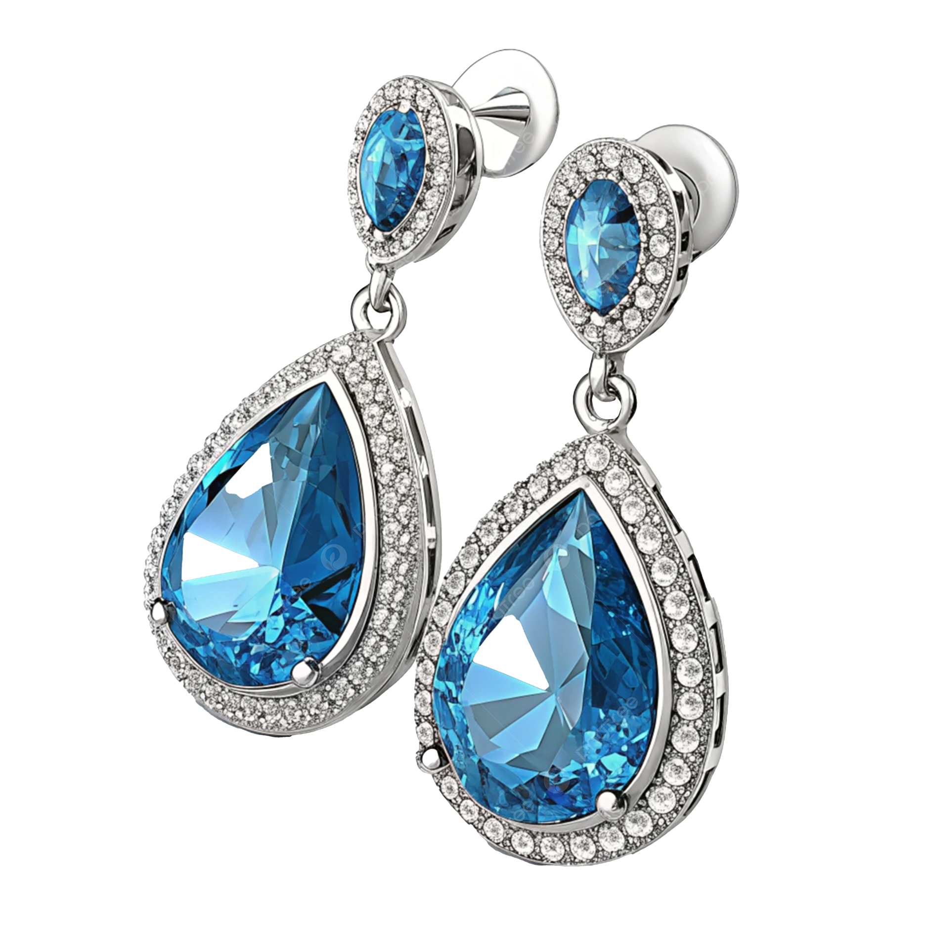 Elegant blue topaz and diamond drop earrings with halo settings representing luxury jewelry requiring flexible coverage options and comprehensive protection