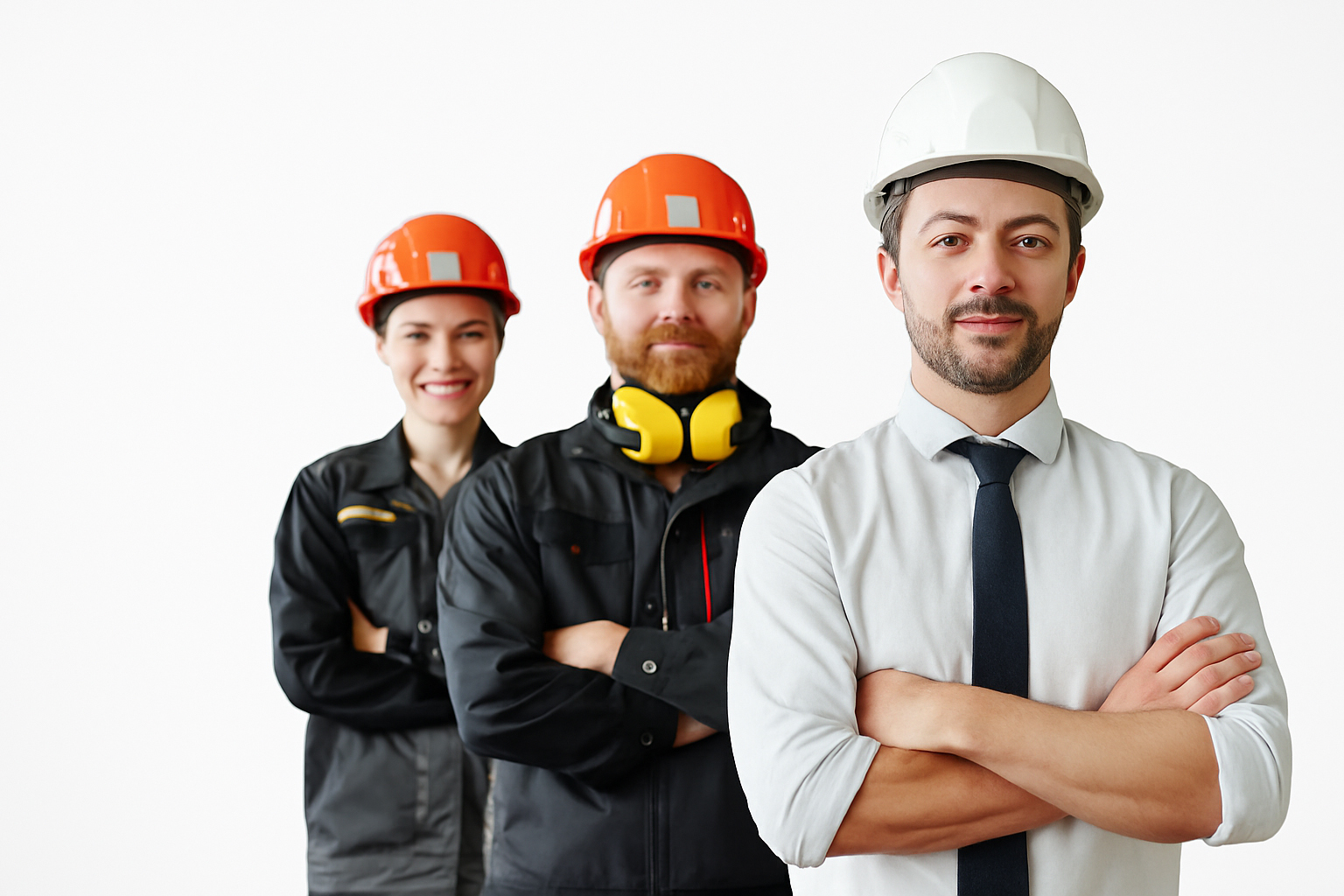 Diverse business professionals from construction, industrial, and management sectors representing various BOP coverage needs