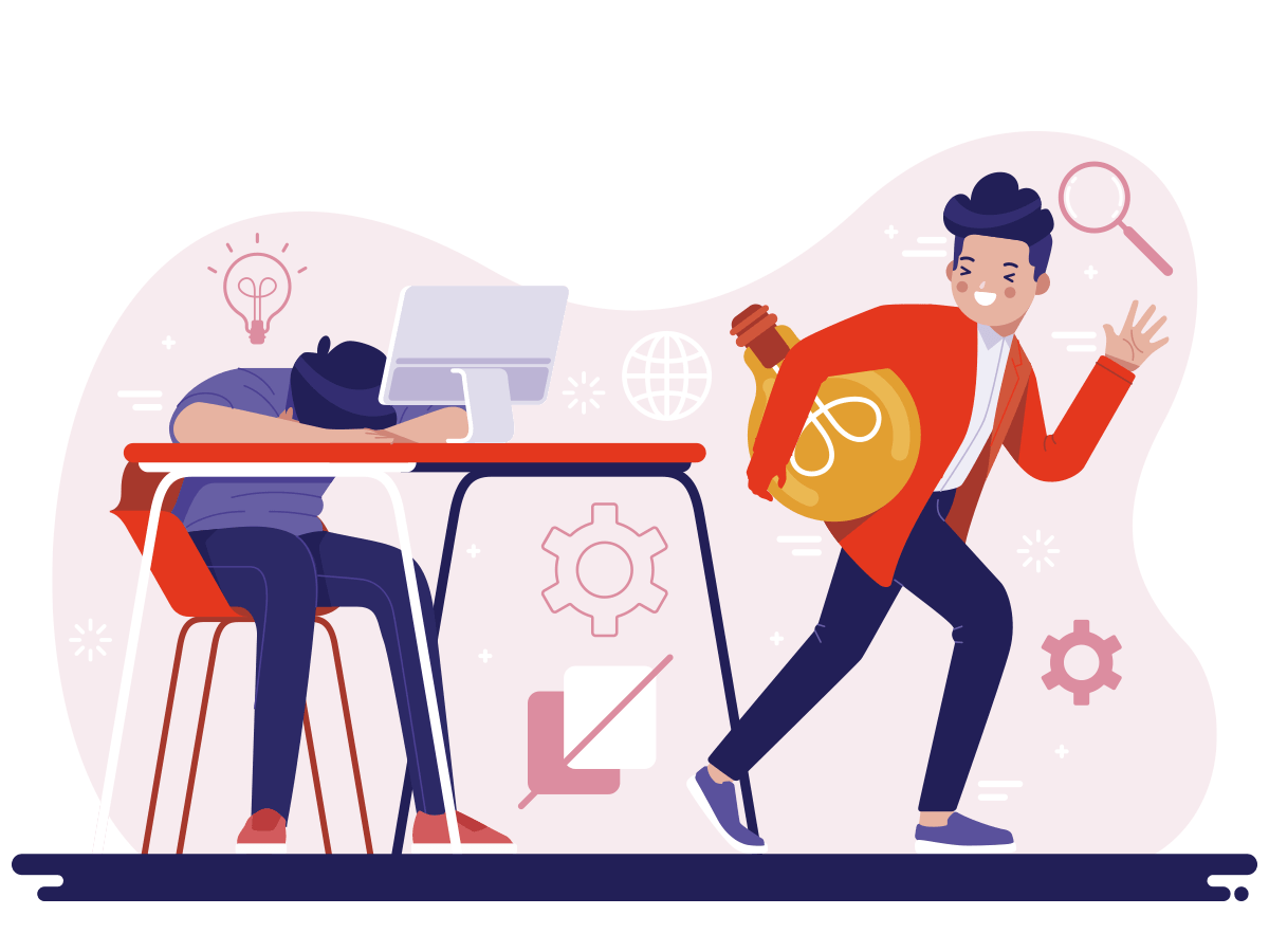 Professional illustration showing contrast between workplace errors and confident protection through errors and omissions insurance coverage