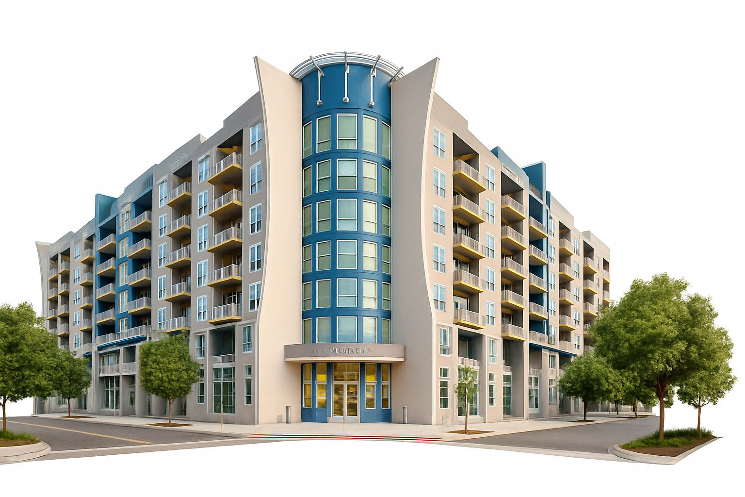 Modern apartment complex with comprehensive insurance protection for multi-unit residential buildings