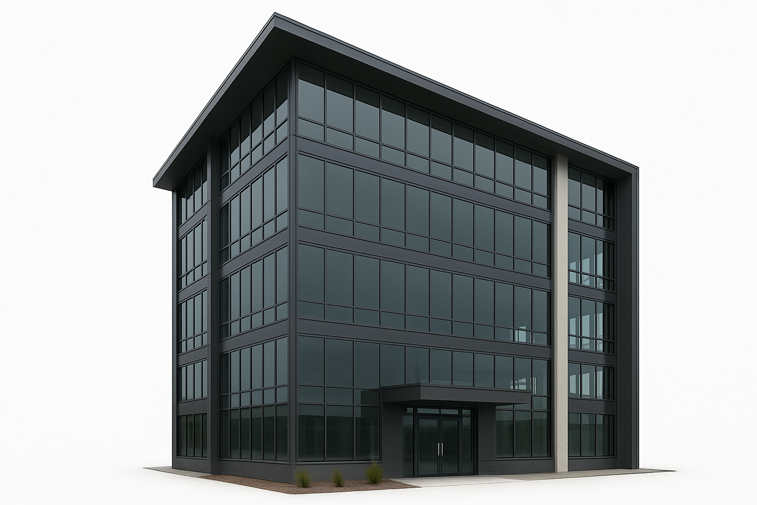 Modern dark glass office building representing comprehensive business personal property and inventory insurance coverage