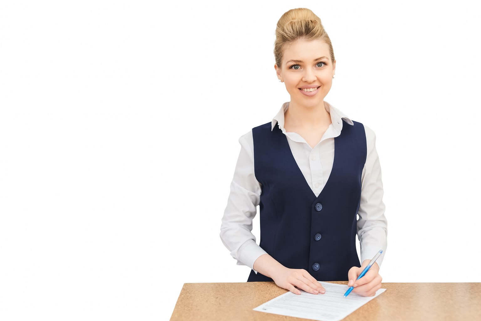 Professional business woman working on insurance documents and paperwork