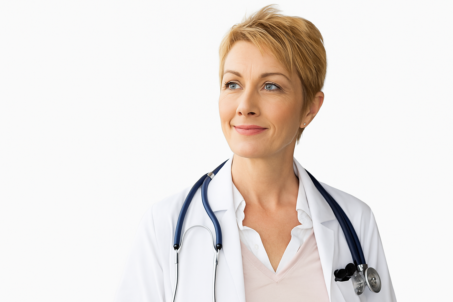 Professional female doctor with stethoscope representing healthcare professionals who need professional liability insurance coverage